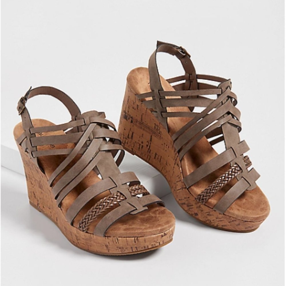 Strappy Braided Cork Wedge Sandals Memory Foam Footbed Women's Size 9.5 NEW